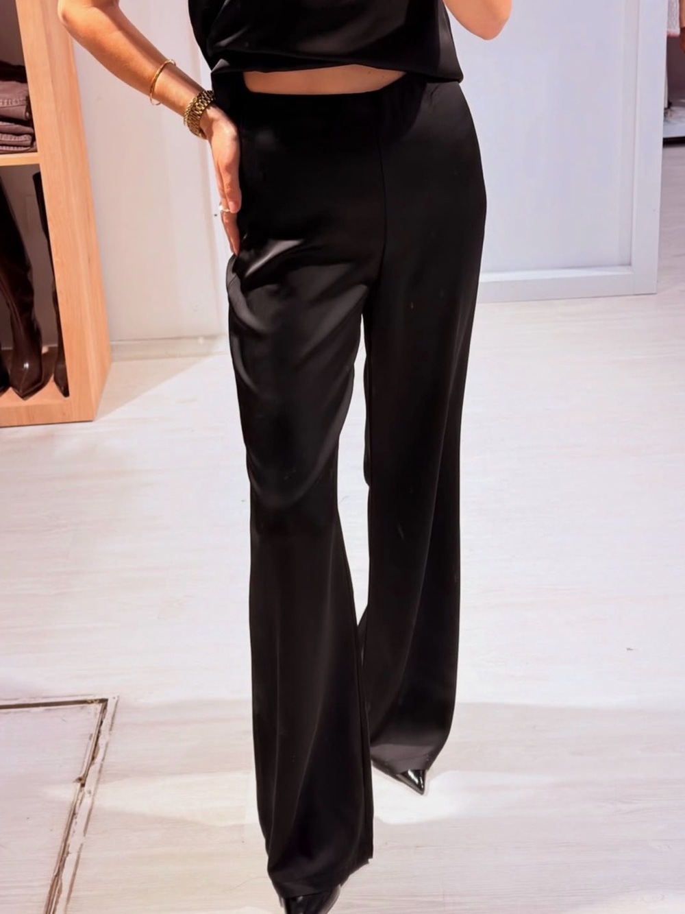 ZARA Black Satin Wide Leg Palazzo Pants High Waisted xxl